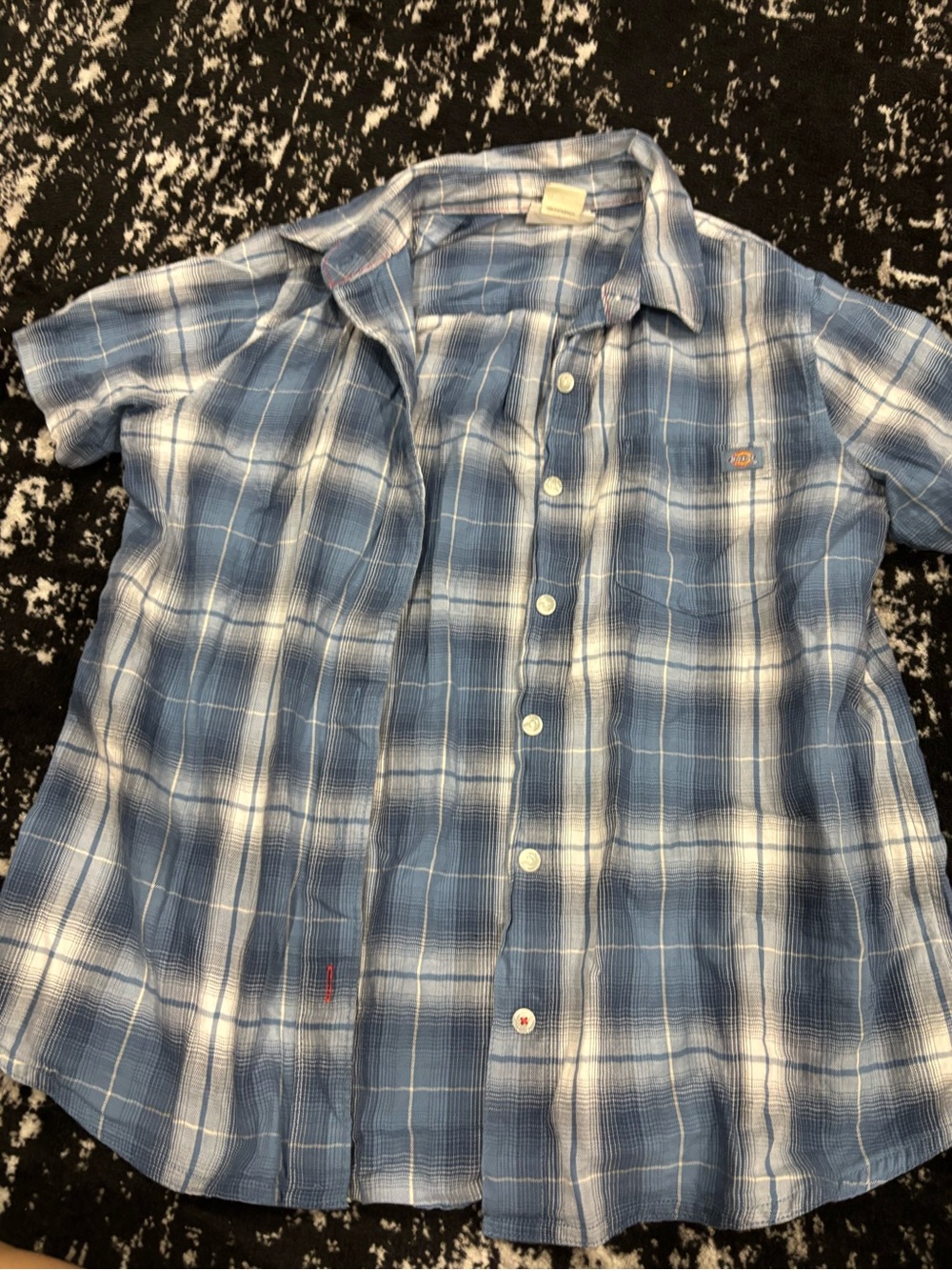 Blue Plaid Short-Sleeve woman Button-Up Shirt
